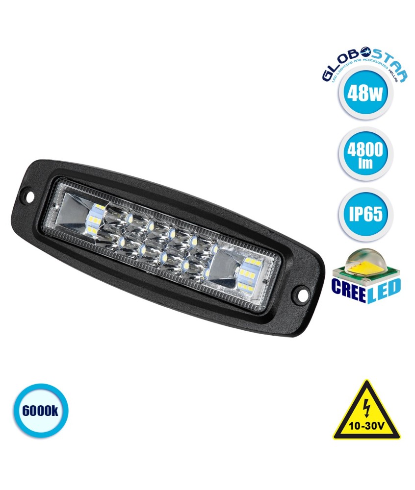 GloboStar® 85440 PRO Series Χωνευτός Προβολέας Εργασίας - Φώτα Ημέρας - Working Light - DRL για Αυτοκίνητα & Φορτηγά LED CREE XBD 48W 4800lm DC 10-30V Αδιάβροχο IP65 Ψυχρό Λευκό 6000K